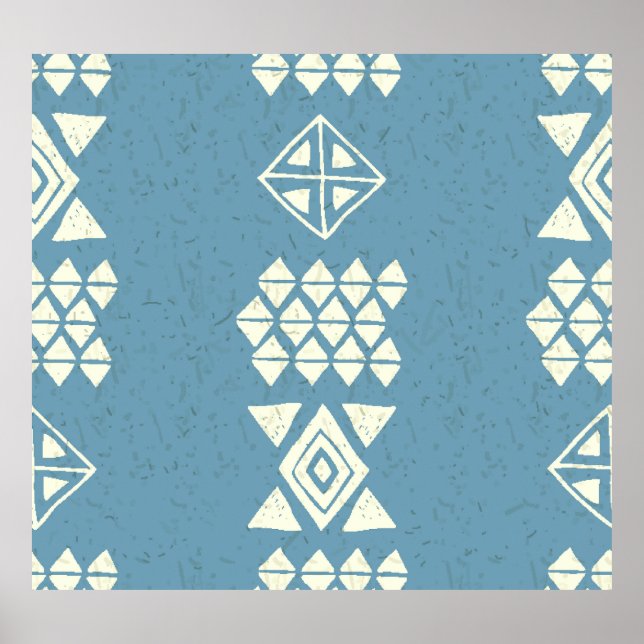 Aztec Ethnic: Blue Geometric Seamless. Poster (Front)