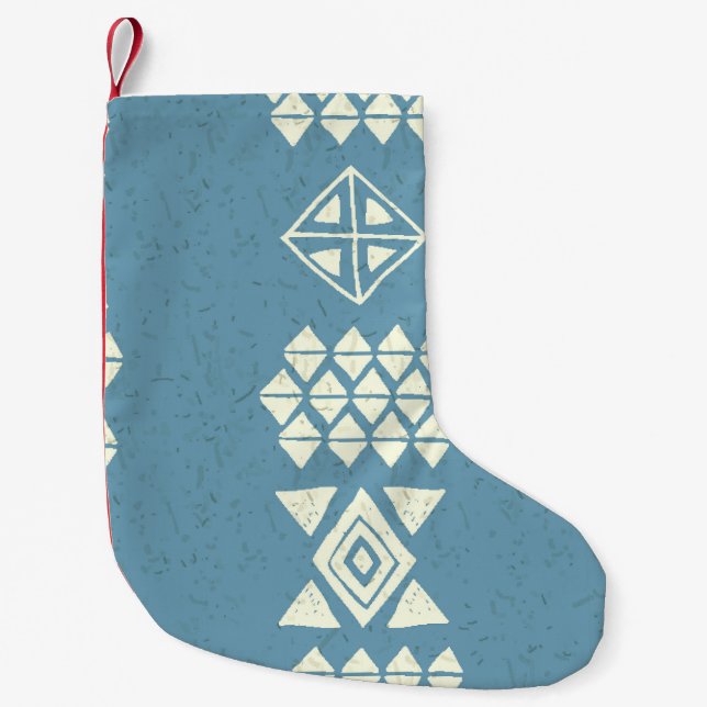 Aztec Ethnic: Blue Geometric Seamless. Small Christmas Stocking (Front)