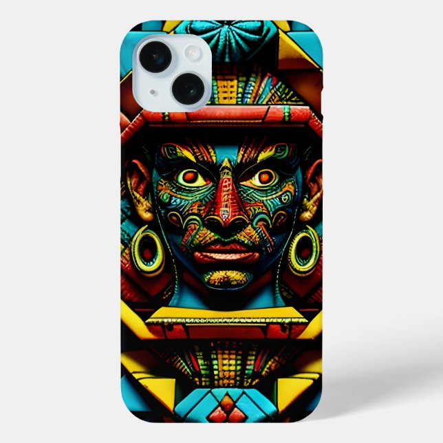 Aztec Face Pattern Blue Red Gold Case-Mate iPhone Case (Back)