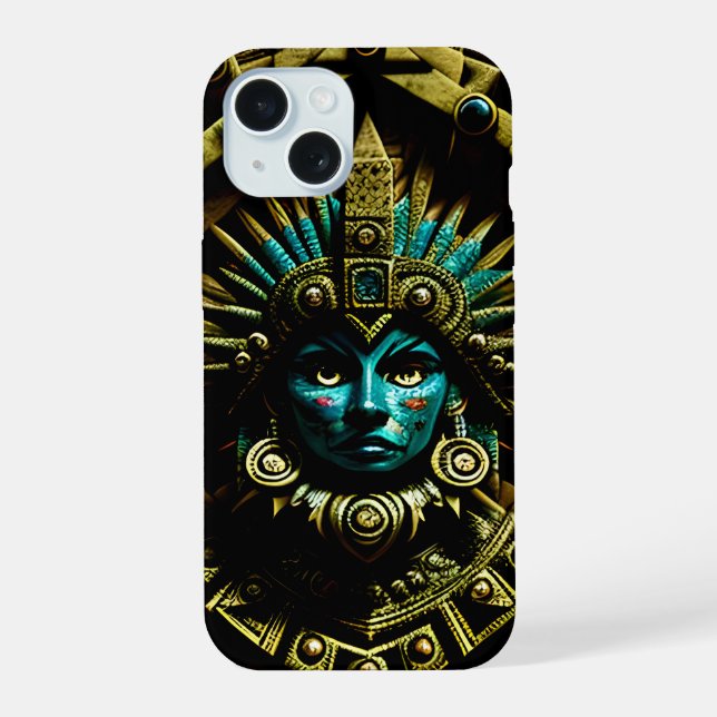 Aztec Face Pattern Two iPhone 15 Case (Back)