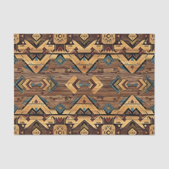 Aztec Faux wood tile pattern decoupage Tissue Paper (Front)