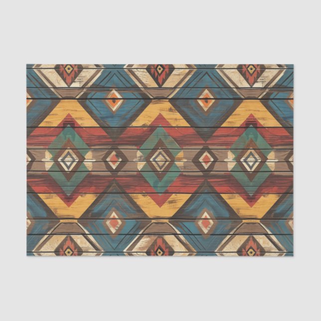 Aztec Faux wood tile pattern decoupage Tissue Paper (Front)