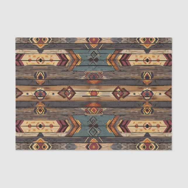 Aztec Faux wood tile pattern decoupage  Tissue Paper (Front)