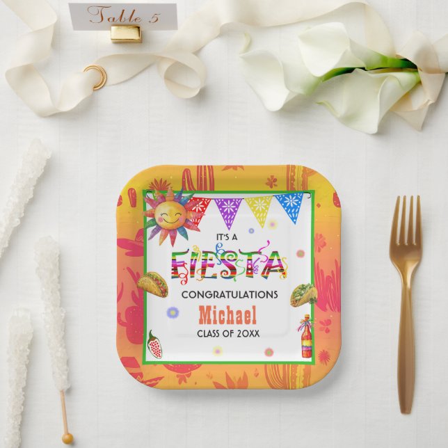 Aztec Fiesta Graduation Party Paper Plate (Wedding)