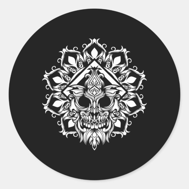 Aztec Flower Skull Maya Inca Civilisation Culture  Classic Round Sticker (Front)