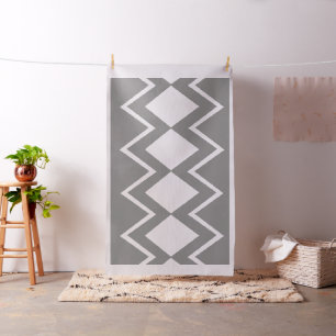 Aztec Geometric Abstract Pattern Grey & White Fabric