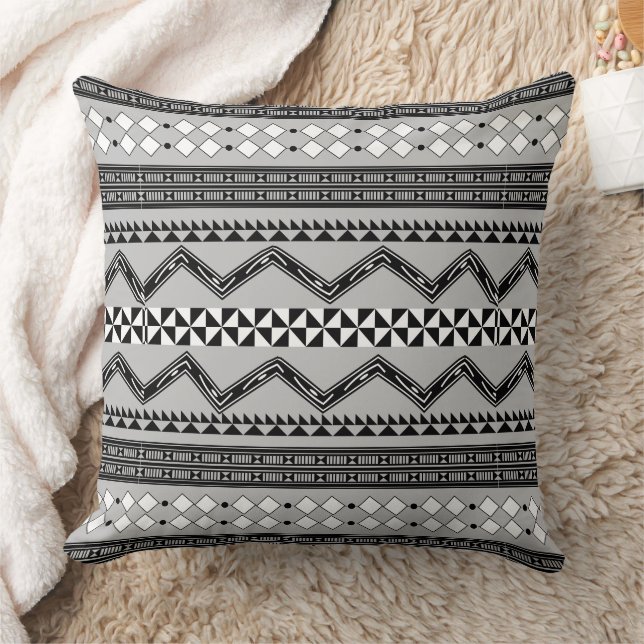 Aztec Geometric Black and White  Abstract Pattern Cushion (Blanket)