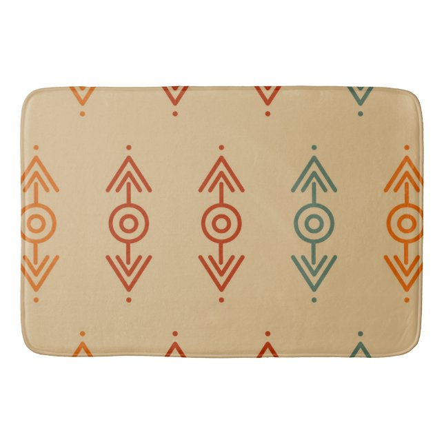 Aztec Geometric Blue And Orange Tribal Southwester Bath Mat (Front)