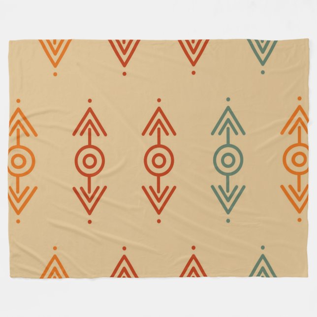 Aztec Geometric Blue And Orange Tribal Southwester Fleece Blanket (Front (Horizontal))