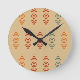 Aztec Geometric Blue And Orange Tribal Southwester Round Clock
