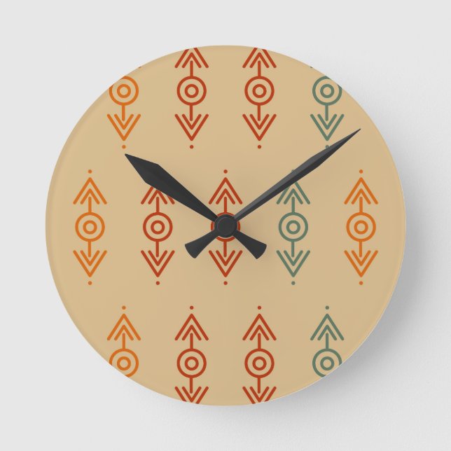 Aztec Geometric Blue And Orange Tribal Southwester Round Clock (Front)