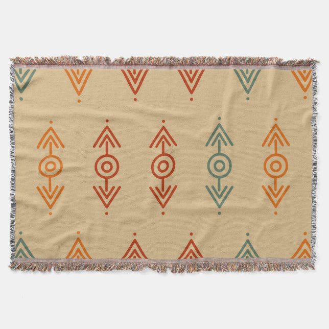 Aztec Geometric Blue And Orange Tribal Southwester Throw Blanket (Front)