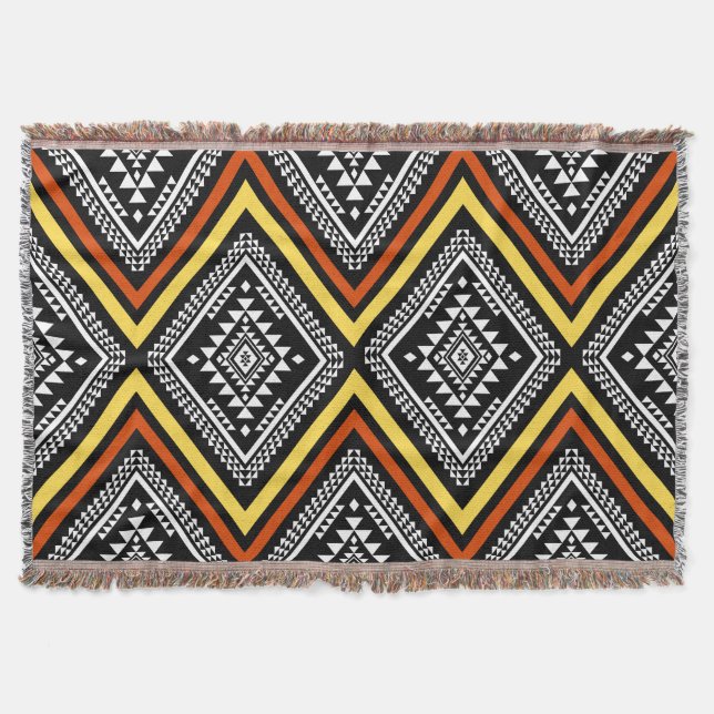 Aztec Geometric Boho Throw Blanket (Front)