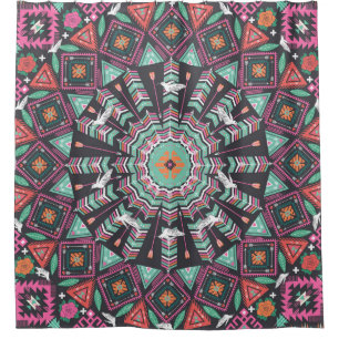 Aztec Geometric: Colorful Circle Pattern Shower Curtain