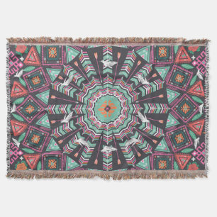 Aztec Geometric: Colorful Circle Pattern Throw Blanket