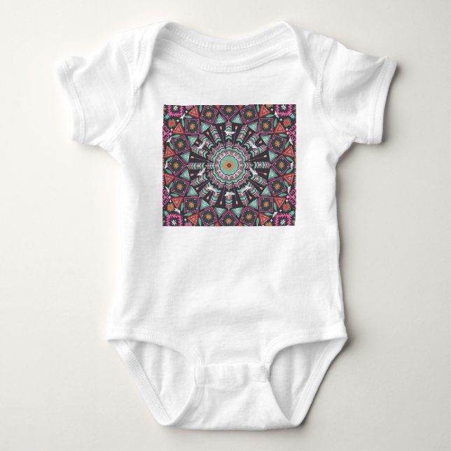 Aztec Geometric: Colourful Circle Pattern Baby Bodysuit (Front)