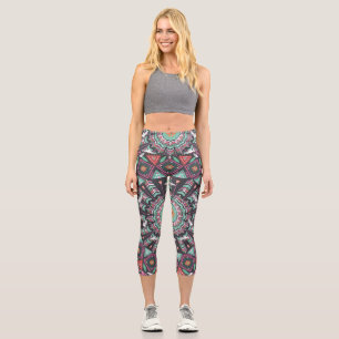 Aztec Geometric: Colourful Circle Pattern Capri Leggings