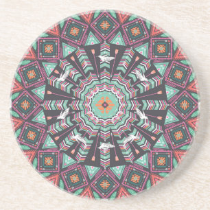 Aztec Geometric: Colourful Circle Pattern Coaster
