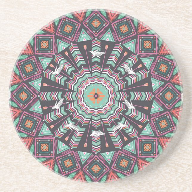Aztec Geometric: Colourful Circle Pattern Coaster (Front)