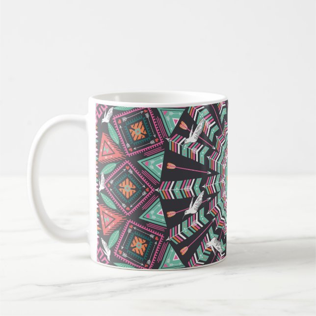 Aztec Geometric: Colourful Circle Pattern Coffee Mug (Left)