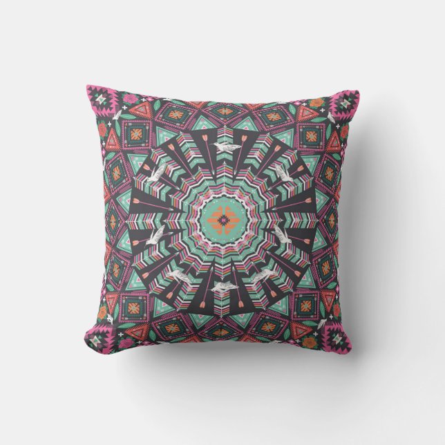 Aztec Geometric: Colourful Circle Pattern Cushion (Front)