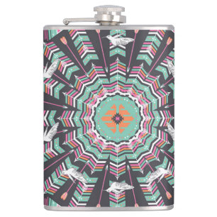Aztec Geometric: Colourful Circle Pattern Hip Flask