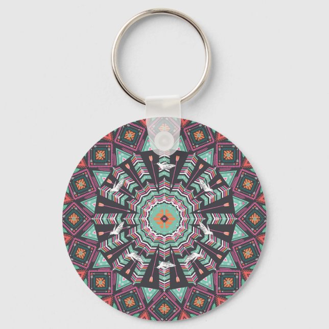 Aztec Geometric: Colourful Circle Pattern Key Ring (Front)