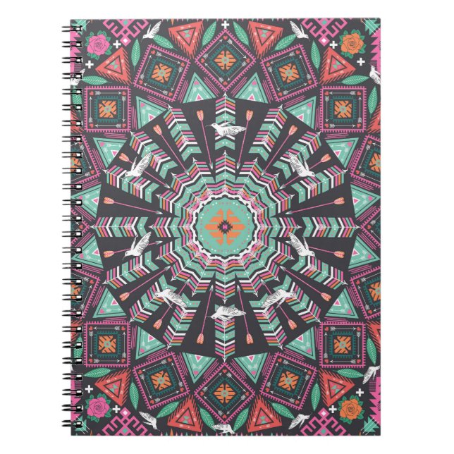 Aztec Geometric: Colourful Circle Pattern Notebook (Front)