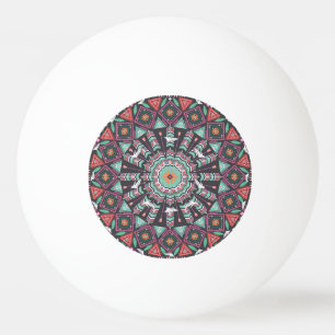 Aztec Geometric: Colourful Circle Pattern Ping Pong Ball