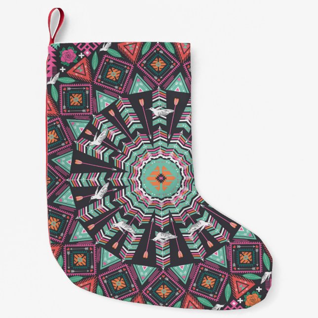 Aztec Geometric: Colourful Circle Pattern Small Christmas Stocking (Front)