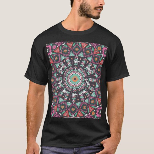 Aztec Geometric: Colourful Circle Pattern T-Shirt (Front)