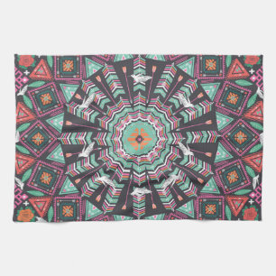 Aztec Geometric: Colourful Circle Pattern Tea Towel