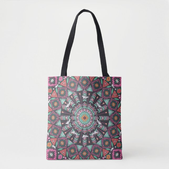 Aztec Geometric: Colourful Circle Pattern Tote Bag (Front)