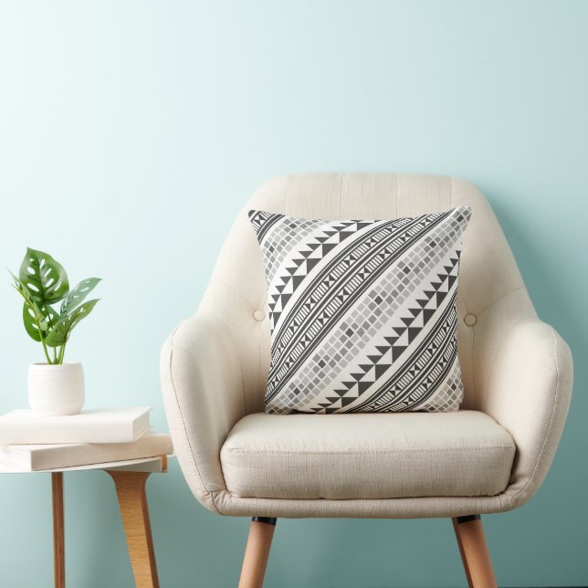 Aztec Geometric Grey Abstract Pattern Cushion (Chair)