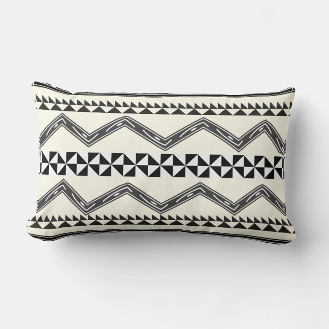 Aztec Geometric Grey Abstract Pattern Lumbar Cushion (Front)