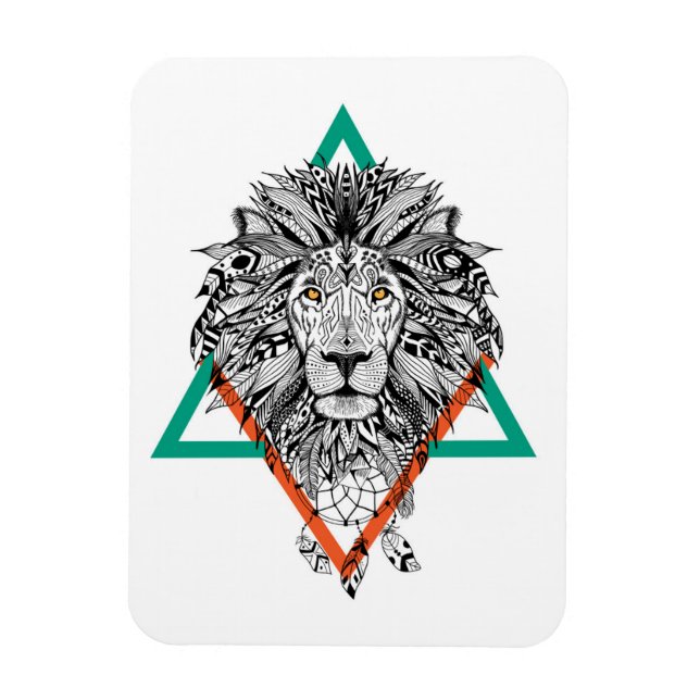Aztec Geometric Lion Portrait Magnet (Vertical)