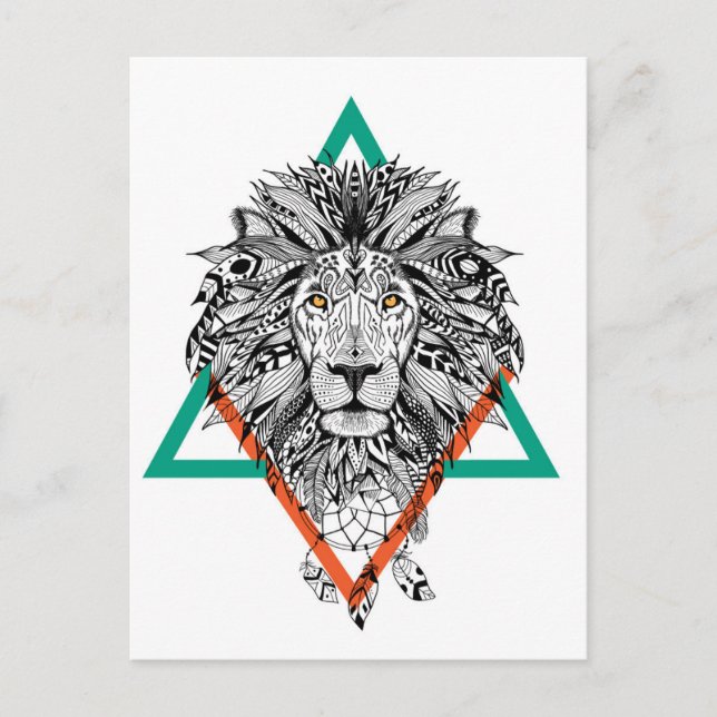 Aztec Geometric Lion Portrait Postcard (Front)