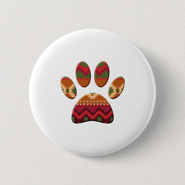 Aztec Geometric Pattern Art Dog Paw Print 6 Cm Round Badge (Front)