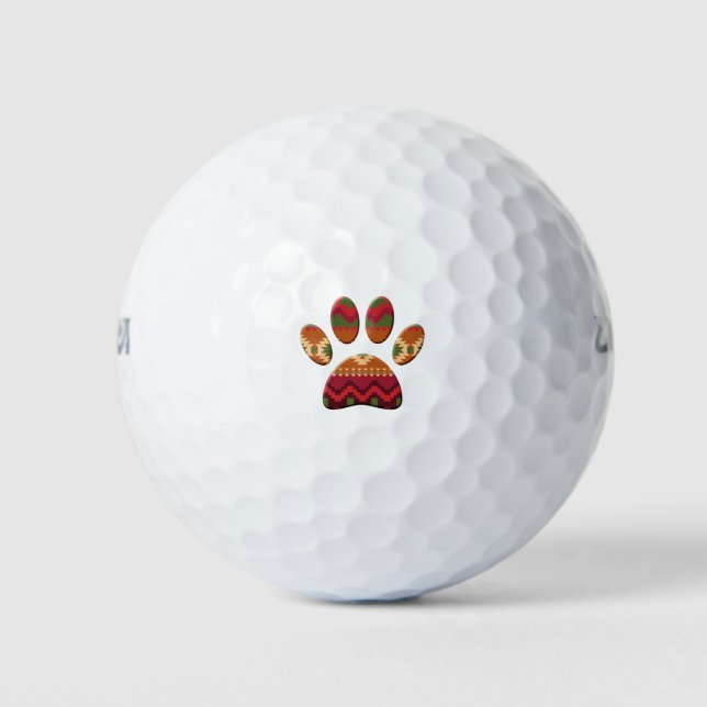 Aztec Geometric Pattern Art Dog Paw Print Golf Balls (Front)