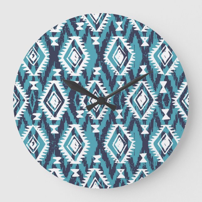 Aztec Geometric Tribal Navajo Print Large Clock (Front)