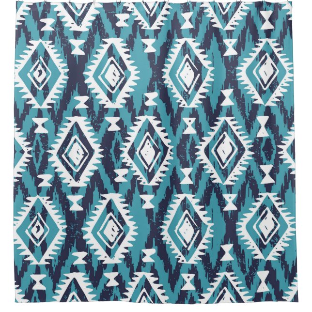 Aztec Geometric Tribal Navajo Print Shower Curtain (Front)