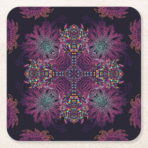 Aztec geometric, vintage seamless pattern. square paper coaster