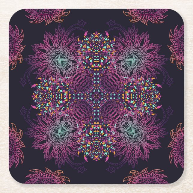 Aztec geometric, vintage seamless pattern. square paper coaster (Front)