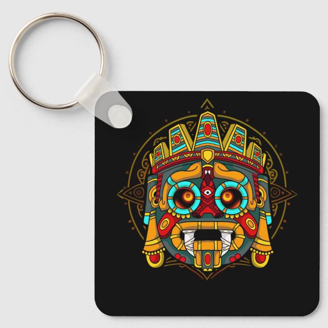 Aztec God Tlaloc Mayan Mythology Deity Mexican Her Key Ring (Front)