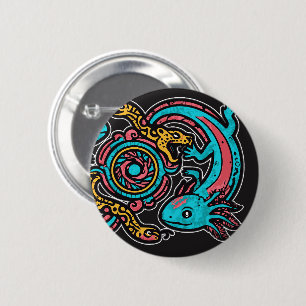 Aztec God Xolotl Fighting Jaguar Battle Tribal Art 6 Cm Round Badge