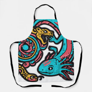 Aztec God Xolotl Fighting Jaguar Battle Tribal Art Apron