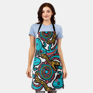 Aztec God Xolotl Fighting Jaguar Battle Tribal Art Apron