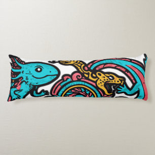 Aztec God Xolotl Fighting Jaguar Battle Tribal Art Body Cushion