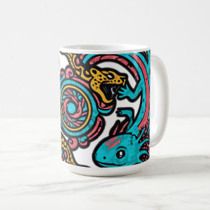 Aztec God Xolotl Fighting Jaguar Battle Tribal Art Coffee Mug