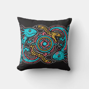 Aztec God Xolotl Fighting Jaguar Battle Tribal Art Cushion